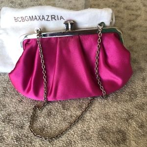 BCBG hot pink purse worn with or without chain